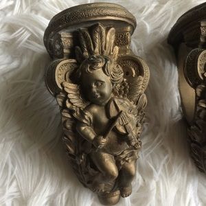 Wall Art - Gold angels wall candle holder Wall Art - Gold angels wall candle holder